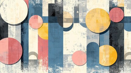 Wall Mural - abstract geometric composition featuring circles and rectangles in soft pastel colors on a textured 