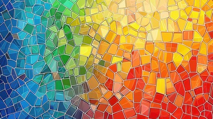 Wall Mural - vibrant mosaic pattern featuring bright colors like blue, green, yellow, orange, and red, perfect fo
