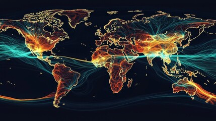 Wall Mural - global transport and logistics routes highlighted on a world map