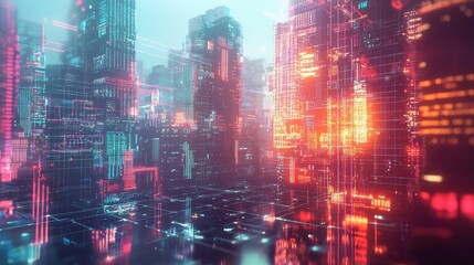 Wall Mural - a futuristic city with digital connections representing a global smart city