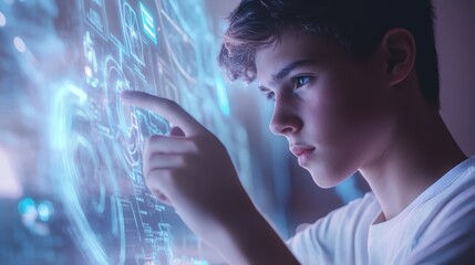 Captivated by technology, a boy's intense focus on computer screen reflects the digital world's allure