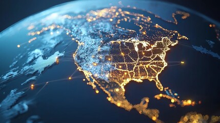 Wall Mural - digital globe with interconnecting nodes showing international network data