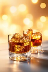 Glamorous Whiskey Glasses with Ice Cubes