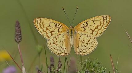 Wall Mural - Yellow and Black Butterfly on a Plant, yellow butterfly, insect, wings, nature, wildlife