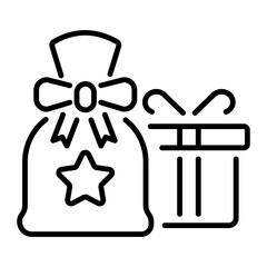 Sticker - A line icon of a goodie bag with a bow and a star