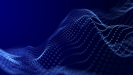 Wall Mural - abstract blue futuristic background. technological wave of information data flow. 3d rendering.