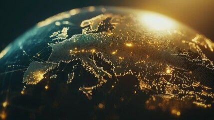 Wall Mural - futuristic globe with data points representing worldwide internet connections