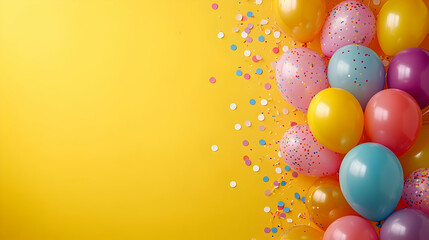 Sticker - Colorful Balloons and Confetti on Yellow Background - Illustration