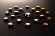 © bluecreamy - 3d Social networking gold black chrome nodes  background, interconnected by lines, indicating interconnections and relationships in the social community or business