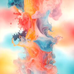 Leinwandbilder - Abstract composition in which flowing shapes of colored clouds blend together on a light background. The movement is reminiscent of flowing ink