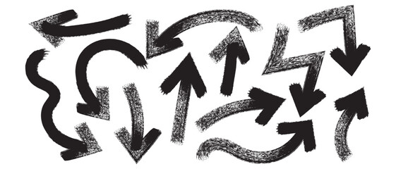 Wall Mural - brush, marker drawn bold arrows set. collection of hand drawn doodle thick arrows in different direc