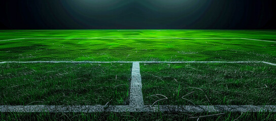 Green football field with white line in the middle