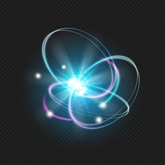 atom with neon light. vector ion elements with glowing and shining effect of particle, isolated mode