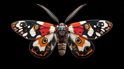 Colorful moth with wings spread, isolated to showcase intricate patterns