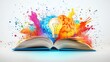 © pongtap - Open book with colorful brain and light bulb.
