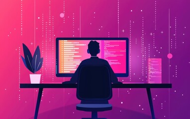 Wall Mural - real-time execution of information automation tasks with clean syntax, code on screen, data processi