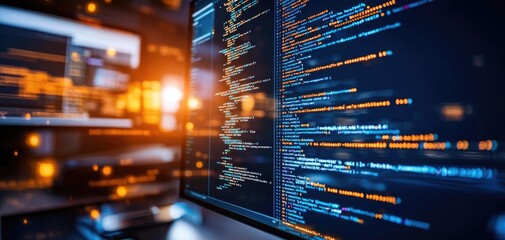 Wall Mural - syntax highlighting for automation logic visible on screen, code on screen, automation systems