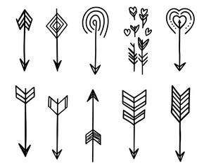 Wall Mural - Isolated modern symbols with curved arrows. Illustration of direction simplicity and hand drawn arrows.