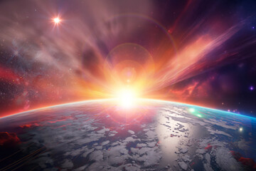 Wall Mural - bright fantasy sunrise of the sun over planet earth elements of this image furnished by nasa