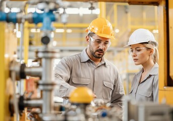 Two engineers in the factory working together