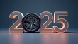 © Ольга Деревяженкова - The background shows the numbers 2025 with the wheel of the car instead of zero. Suitable for Happy New Year greetings. Car sales. Car repairs. Tire service.