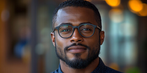 Portrait of an attractive dark-skinned man wearing glasses