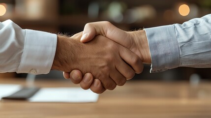 A closeup of two hands shaking across a table in a consulting meeting, handshake, business agreement