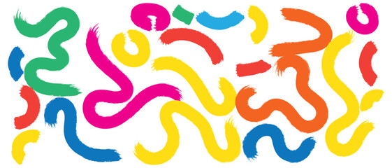 Wall Mural - multi colored squiggles with circles seamless pattern. brush drawn bold curved lines, waves and swir