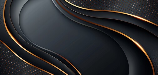 Poster - Abstract black background with smooth flowing curves and golden accents, creating a modern and elegant design suitable for various creative projects.