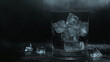 © ABX - Clear glass with ice water on a dark background
