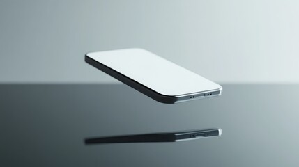 Aufkleber - A sleek smartphone hovers gracefully over a glossy surface, creating a striking visual effect. The minimalist background emphasizes the device's design and innovation.