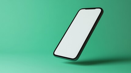 Aufkleber - A sleek smartphone is suspended in mid-air against a vivid green background, highlighting its minimalist design and smooth edges. The clean space emphasizes the device's blank screen.