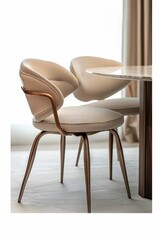 Wall Mural - modern chair, stylish furniture, elegant design, contemporary interior, beige upholstery, round table, minimalistic setup with natural light, soft color palette, sophisticated aesthetics, home decor