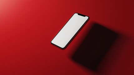 Aufkleber - The sleek smartphone lies on a striking red surface, its blank screen reflecting light and creating a strong visual contrast with the vibrant color, capturing an interesting aesthetic appeal.