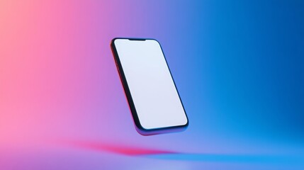 Aufkleber - A sleek smartphone is shown suspended in mid-air, creating a striking visual against a colorful blue and pink gradient backdrop.