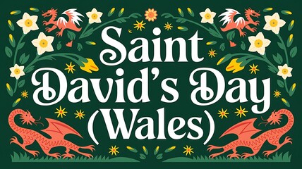 Saint David's Day Celebration with Welsh Dragons and Daffodils