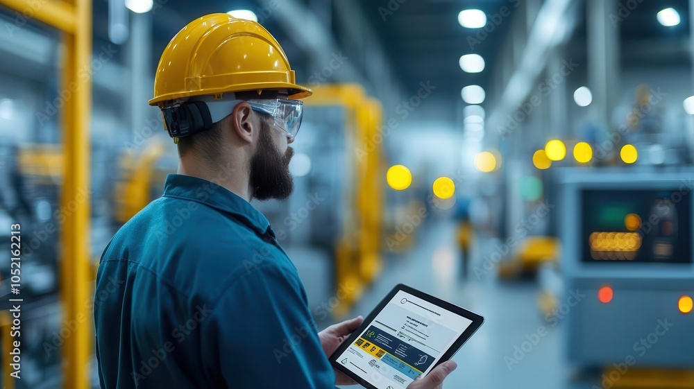 AIcontrolled factory with predictive maintenance alerts displayed on ...
