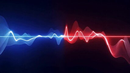 Wall Mural - clash of frequencies: abstract sound wave visualization in vibrant red and blue hues, symbolizing en