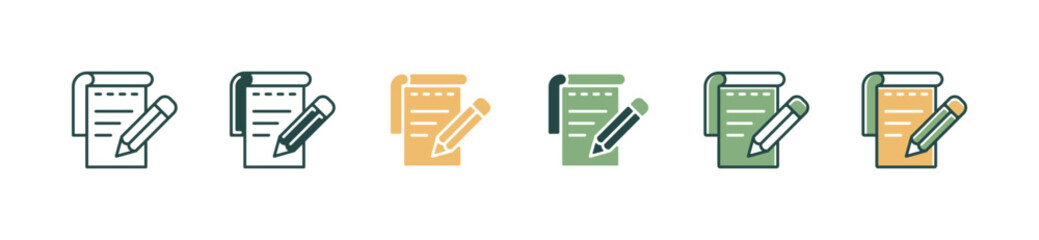 Aufkleber - notepad with pencil icon set education note paper book writing business learning with crayons symbol vector illustration
