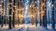 © Tima - A snowy forest with garlands on the trees and bright winter glow