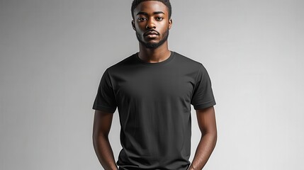 Wall Mural - high-quality black t-shirt mockup featuring both front and back views in a realistic 3d render, designed to showcase potential football apparel with clean lines and a minimalist aesthetic