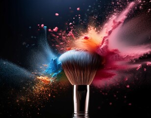 Wall Mural - captivating color explosion with makeup powder and brush creative artistry at a beauty studio