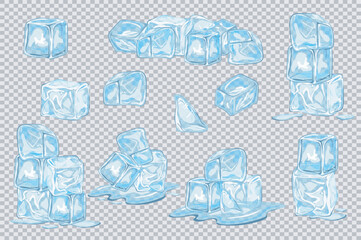 Aufkleber - Blue ice cubes mega set elements in flat graphic design. Collection objects of transparent cooling icy crystals, square frozen water blocks for refreshment cocktail beverages. Vector illustration.
