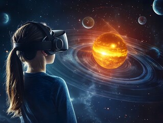 Wall Mural - a virtual space lesson with vr headsets and ai guided tours for engaging edtech innovations