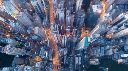 Wall Mural - Aerial view of a futuristic smart cityscape showcasing digital transformation and urban development in a modern metropolis at dusk