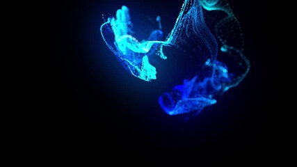 Wall Mural - 4k visualization of fluorescent, multicolored ink being injected into water. 3d rendered glowing par