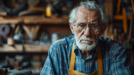 Portrait of a Senior Craftsman in His Workshop