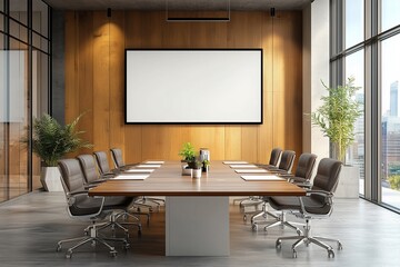 Modern boardroom with blank TV screens