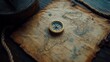 © nikola-master - Compass, rope on the treasure map on the table. The concept of sea adventures