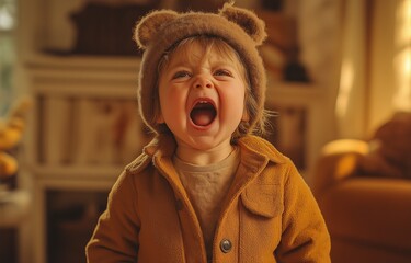 A Young Boy Toddler at Home Weeping and Screaming